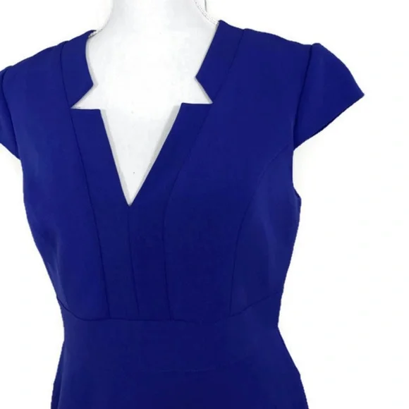 Adrianna Papell Sz 8 Blue Sheath Dress V Neck - Picture 2 of 7